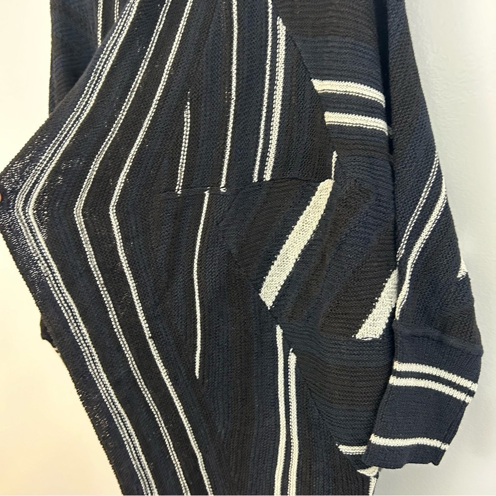 NWT Nic + Zoe Black/Blue/White Striped Open Front Drapey Long Cardigan Large - Picture 10 of 12